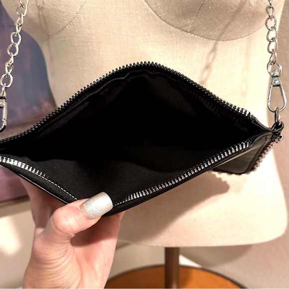 Silver Studded Black Vegan Leather Clutch & Crossbody - Picture 7 of 11